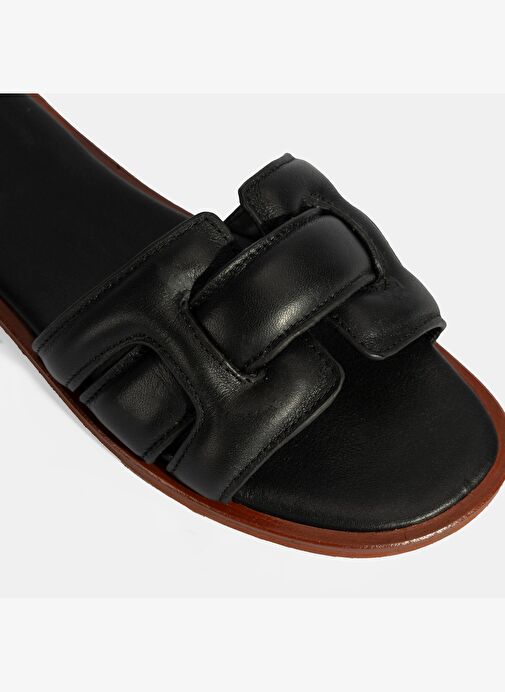 Kadın Siyah Deri Terlik - Görsel 7