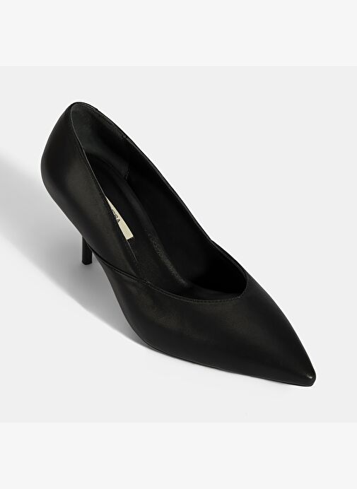 Kadın Siyah Deri Topuklu Klasik Ayakkabı - Görsel 6