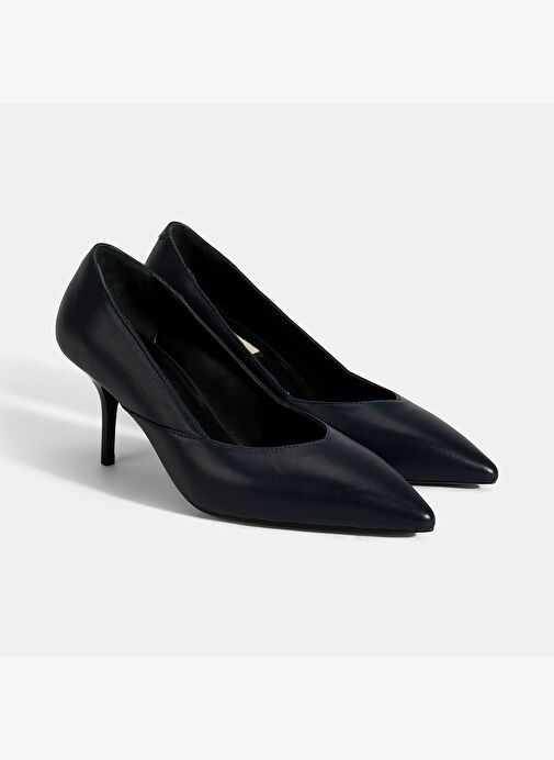 Kadın Lacivert Deri Topuklu Klasik Ayakkabı - Görsel 2