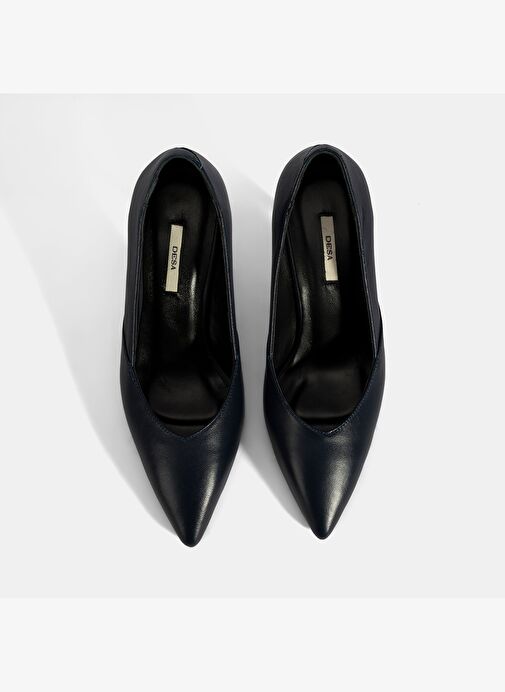 Kadın Lacivert Deri Topuklu Klasik Ayakkabı - Görsel 8