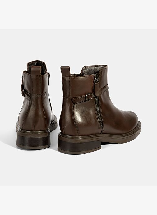 Kadın Kahve Metal Toka Detaylı Fermuarlı Deri Bot - Görsel 8