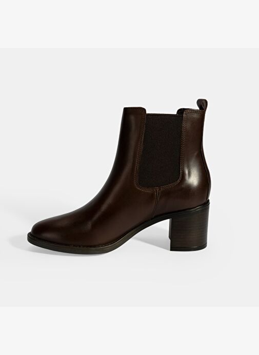 Kadın Kahve Lastikli Topuklu Deri Bot - Görsel 5