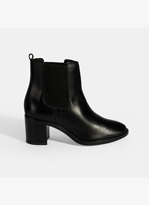 Kadın Siyah Lastikli Topuklu Deri Bot - Görsel 3