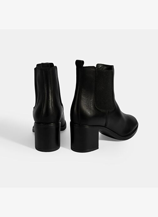 Kadın Siyah Lastikli Topuklu Deri Bot - Görsel 9