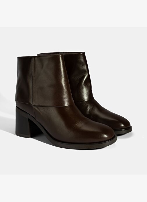 Kadın Kahve Katlama Detaylı Topuklu Deri Bot - Görsel 2