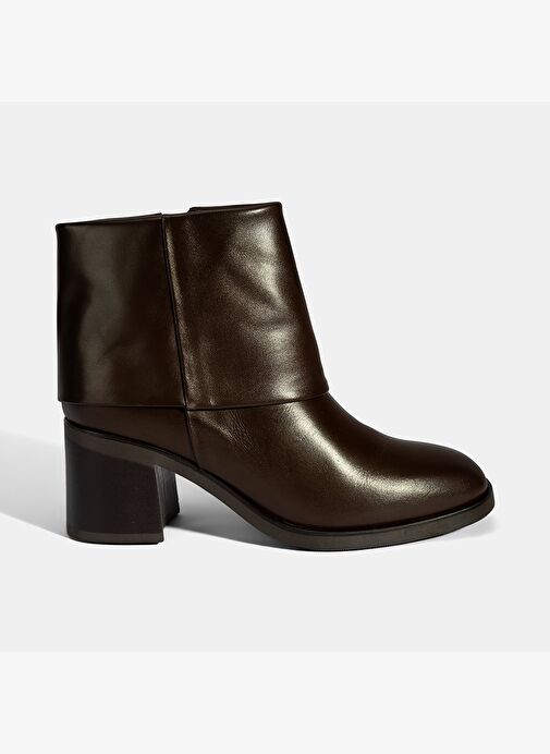 Kadın Kahve Katlama Detaylı Topuklu Deri Bot - Görsel 3