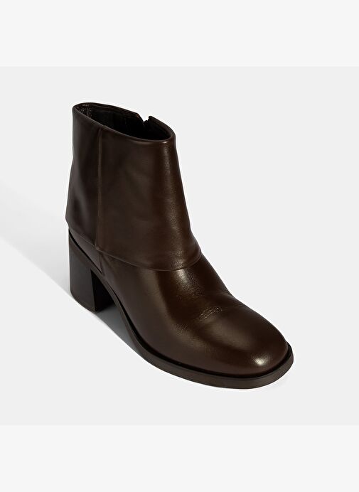 Kadın Kahve Katlama Detaylı Topuklu Deri Bot - Görsel 6