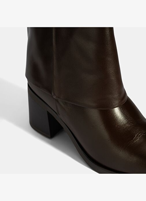 Kadın Kahve Katlama Detaylı Topuklu Deri Bot - Görsel 7