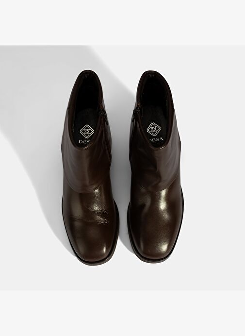 Kadın Kahve Katlama Detaylı Topuklu Deri Bot - Görsel 8