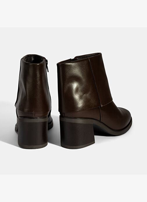 Kadın Kahve Katlama Detaylı Topuklu Deri Bot - Görsel 9
