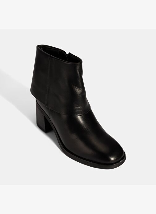 Kadın Siyah Katlama Detaylı Topuklu Deri Bot - Görsel 6