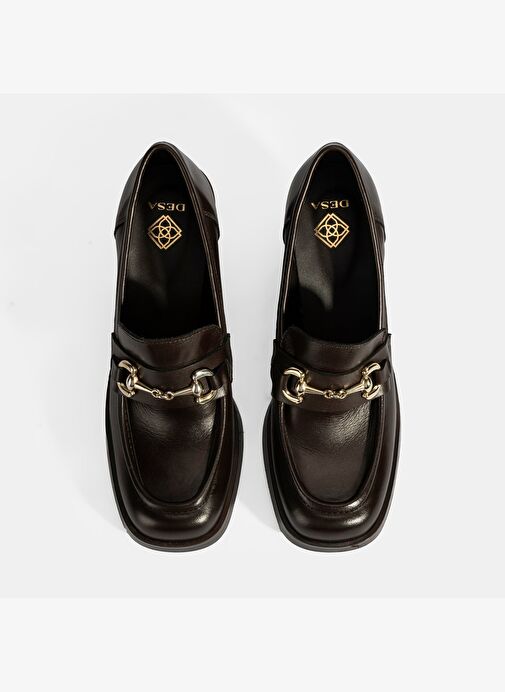 Kadın Kahve Metal Toka Detaylı Kalın Topuklu Loafer - Görsel 8