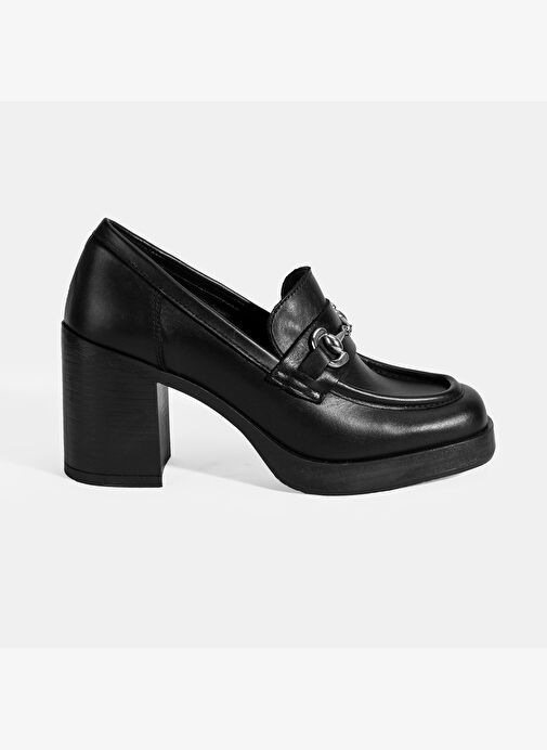 Kadın Siyah Metal Toka Detaylı Kalın Topuklu Loafer - Görsel 3