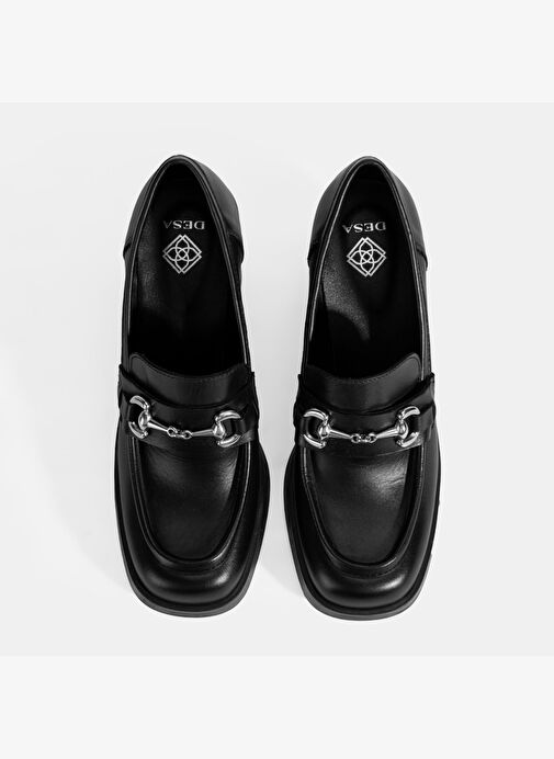Kadın Siyah Metal Toka Detaylı Kalın Topuklu Loafer - Görsel 8