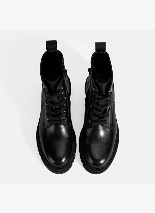 Kadın Siyah Bağcıklı Deri Postal Bot - Görsel 8