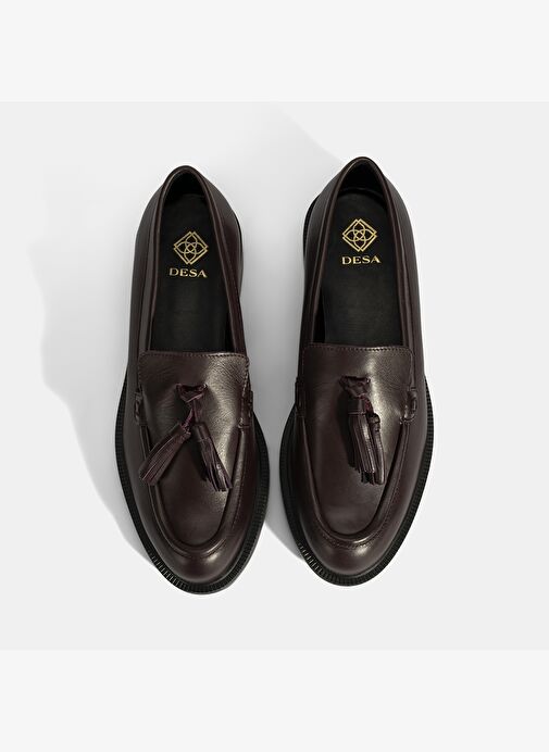 Kadın Bordo Püskül Detaylı Deri Loafer - Görsel 8