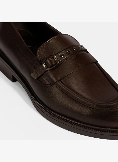 Kadın Kahve Metal Toka Detaylı Deri Loafer - Görsel 7