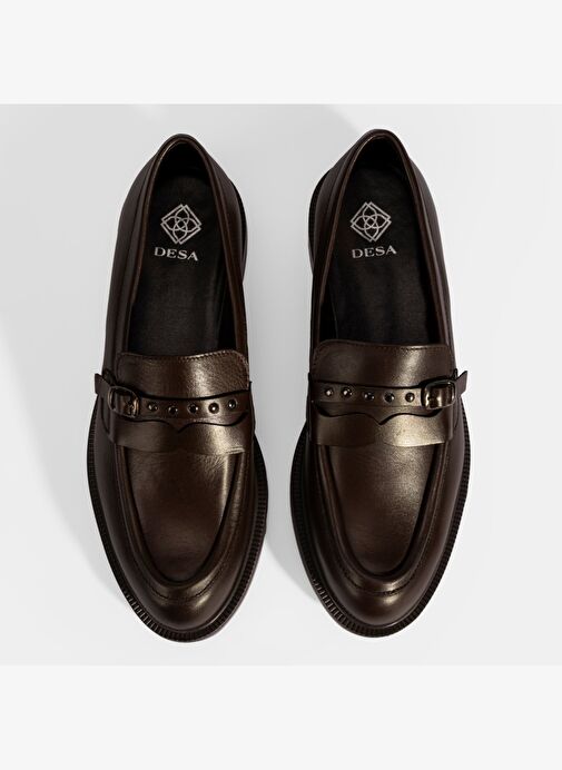 Kadın Kahve Metal Toka Detaylı Deri Loafer - Görsel 8