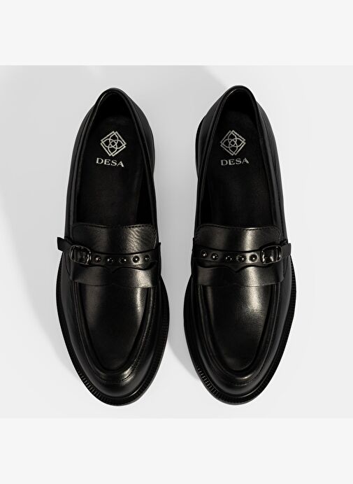Kadın Siyah Metal Toka Detaylı Deri Loafer - Görsel 8