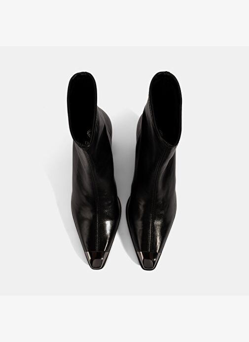 Kadın Siyah Metal Burun Detaylı Topuklu Stretch Bot - Görsel 8