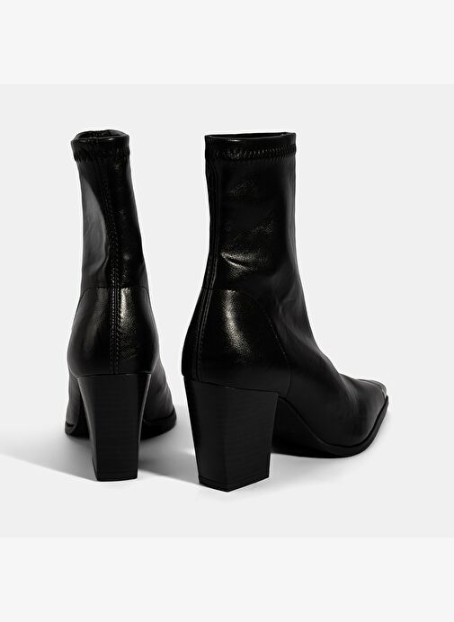 Kadın Siyah Metal Burun Detaylı Topuklu Stretch Bot - Görsel 9