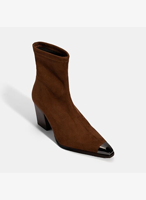 Kadın Taba Metal Burun Detaylı Topuklu Stretch Bot - Görsel 6