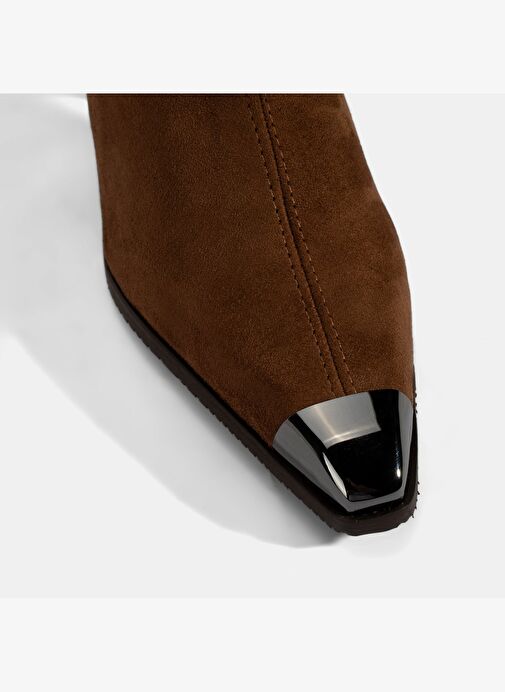 Kadın Taba Metal Burun Detaylı Topuklu Stretch Bot - Görsel 7