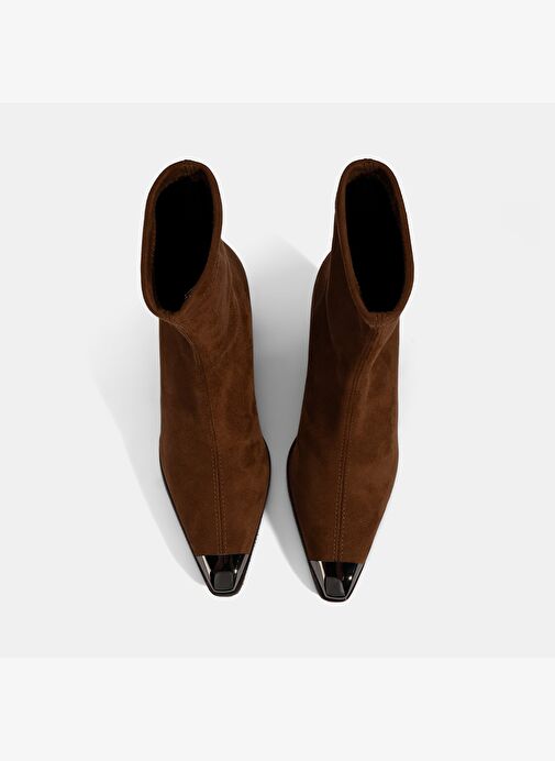 Kadın Taba Metal Burun Detaylı Topuklu Stretch Bot - Görsel 8