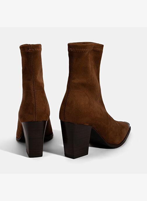 Kadın Taba Metal Burun Detaylı Topuklu Stretch Bot - Görsel 9