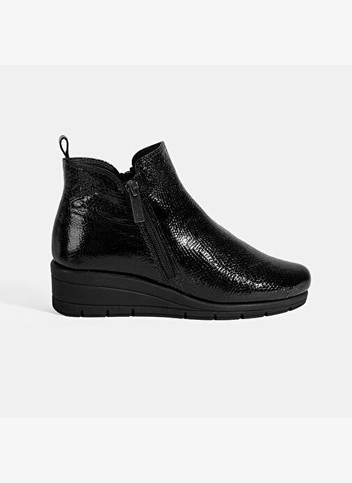 Kadın Siyah DesaComfort Çift Fermuarlı Dolgu Topuklu Deri Bot - Görsel 3