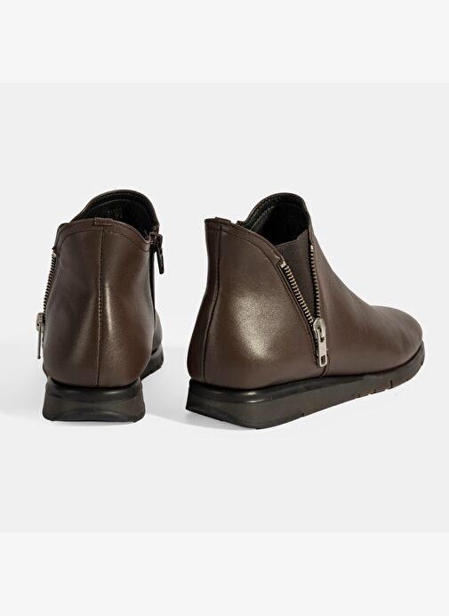 Kadın Kahve Fermuarlı DesaComfort Deri Bot - Görsel 7