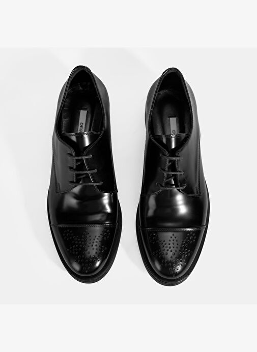 Kadın Siyah Bağcıklı Klasik Deri Ayakkabı - Görsel 8
