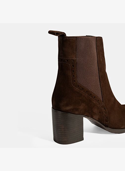 Kadın Kahve Lastikli Topuklu Süet Bot - Görsel 7