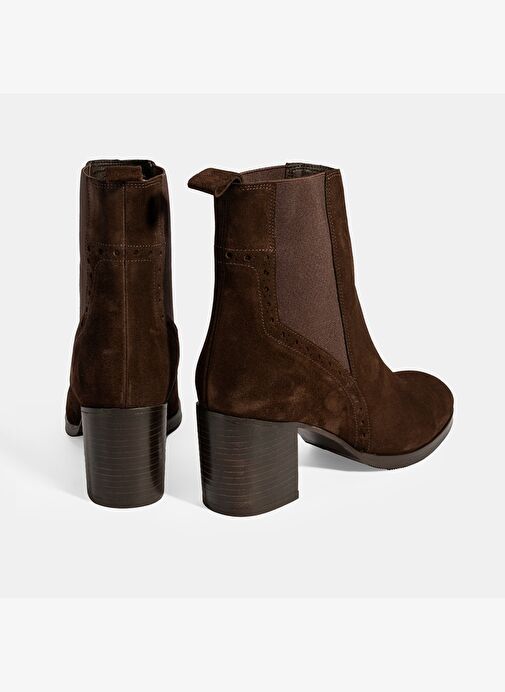 Kadın Kahve Lastikli Topuklu Süet Bot - Görsel 9