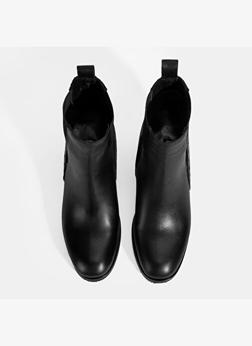 Kadın Siyah Lastik Detaylı Topuklu Deri Bot - Görsel 8