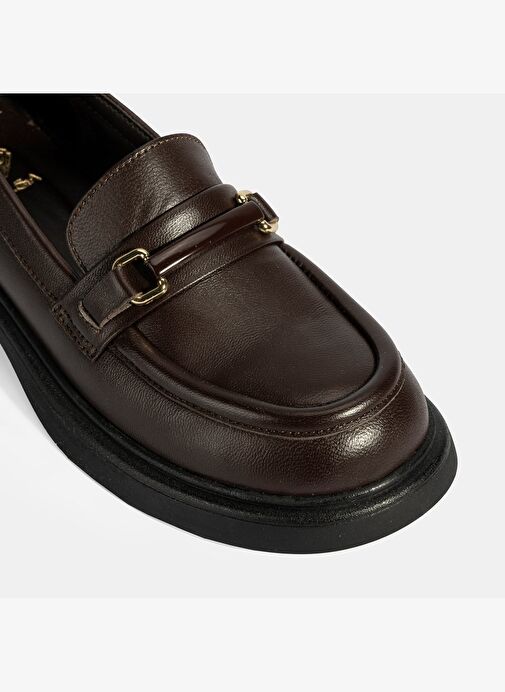 Kadın Kahve Metal Toka Detaylı Deri Loafer - Görsel 7