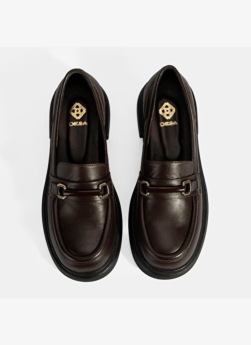 Kadın Kahve Metal Toka Detaylı Deri Loafer - Görsel 8