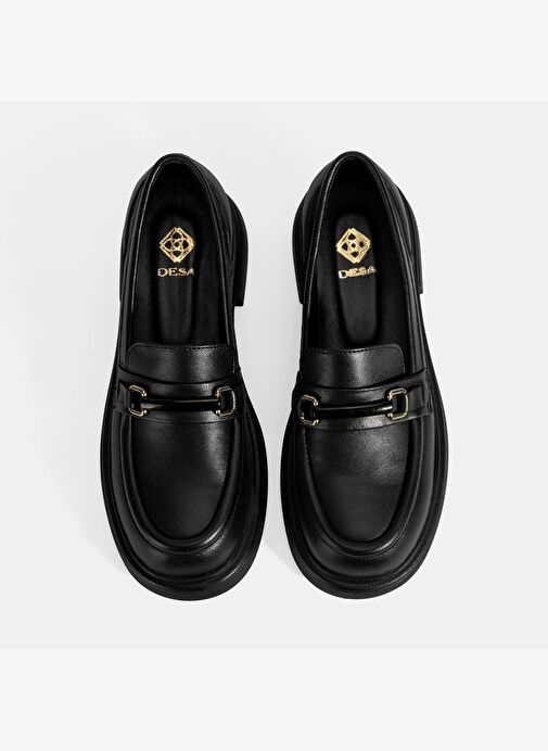 Kadın Siyah Metal Toka Detaylı Deri Loafer - Görsel 8