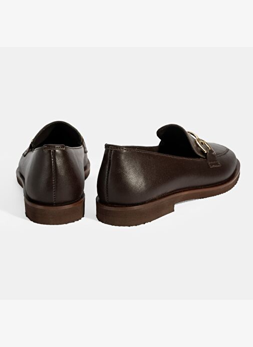 Kadın Kahve Metal Toka Aksesuarlı Deri Loafer - Görsel 9