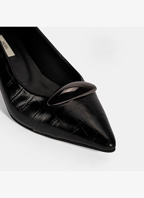 Kadın Siyah Kroko Baskılı Deri Topuklu Ayakkabı - Görsel 7