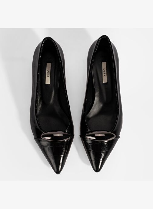 Kadın Siyah Kroko Baskılı Deri Topuklu Ayakkabı - Görsel 8