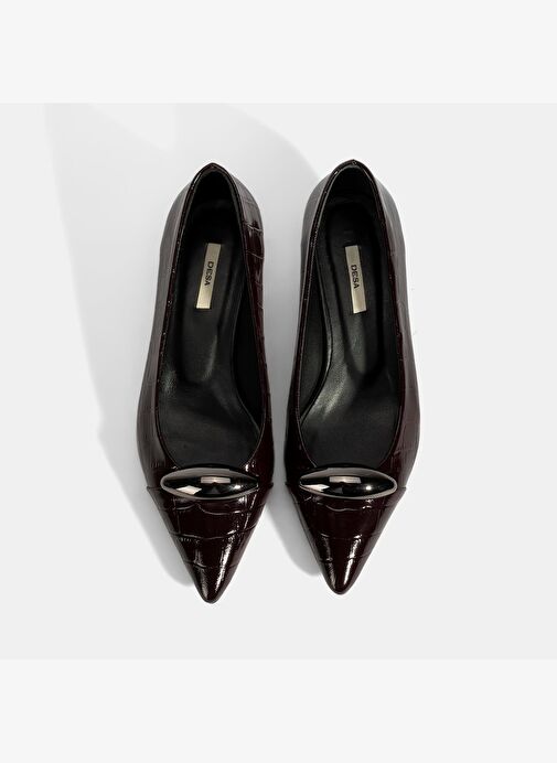 Kadın Bordo Kroko Baskılı Deri Topuklu Ayakkabı - Görsel 8
