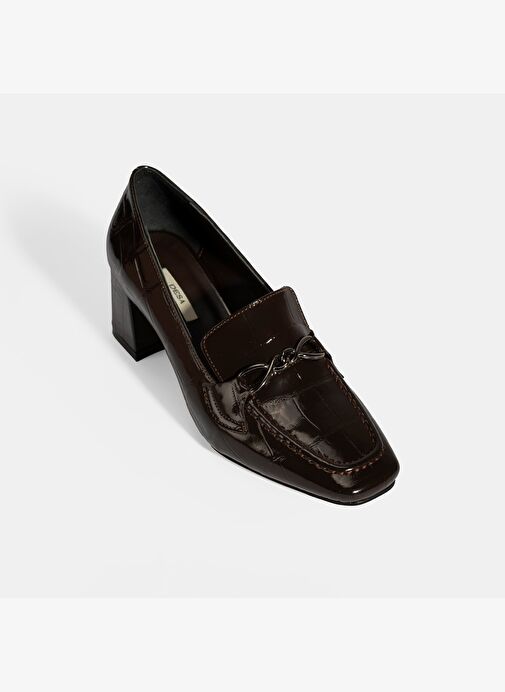Kadın Kahve Kroko Baskılı Topuklu Rugan Loafer - Görsel 6