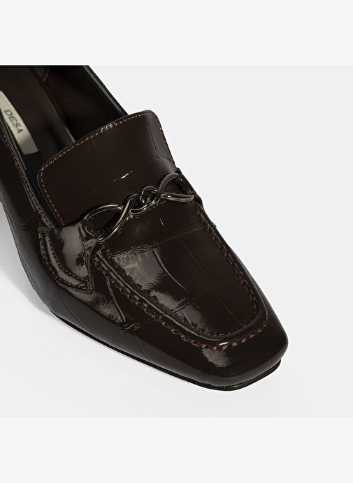 Kadın Kahve Kroko Baskılı Topuklu Rugan Loafer - Görsel 7