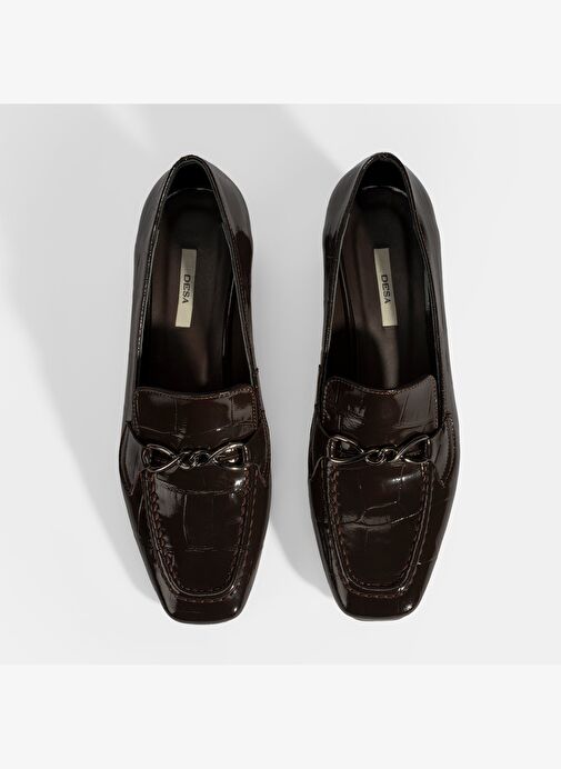 Kadın Kahve Kroko Baskılı Topuklu Rugan Loafer - Görsel 8