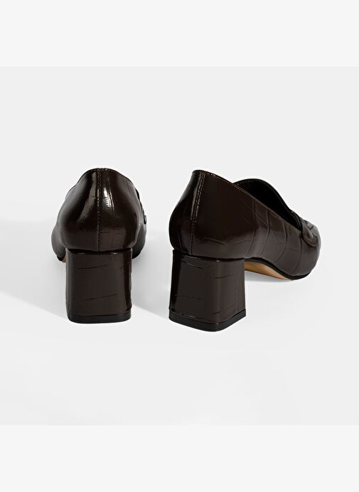 Kadın Kahve Kroko Baskılı Topuklu Rugan Loafer - Görsel 9