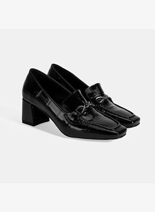 Kadın Siyah Kroko Baskılı Topuklu Rugan Loafer - Görsel 2