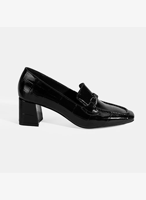 Kadın Siyah Kroko Baskılı Topuklu Rugan Loafer - Görsel 3