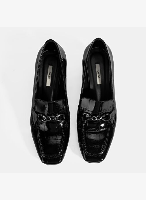 Kadın Siyah Kroko Baskılı Topuklu Rugan Loafer - Görsel 8