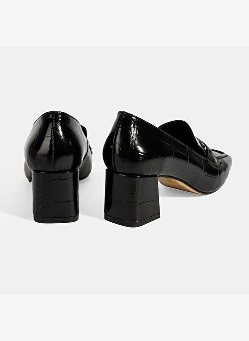 Kadın Siyah Kroko Baskılı Topuklu Rugan Loafer - Görsel 9